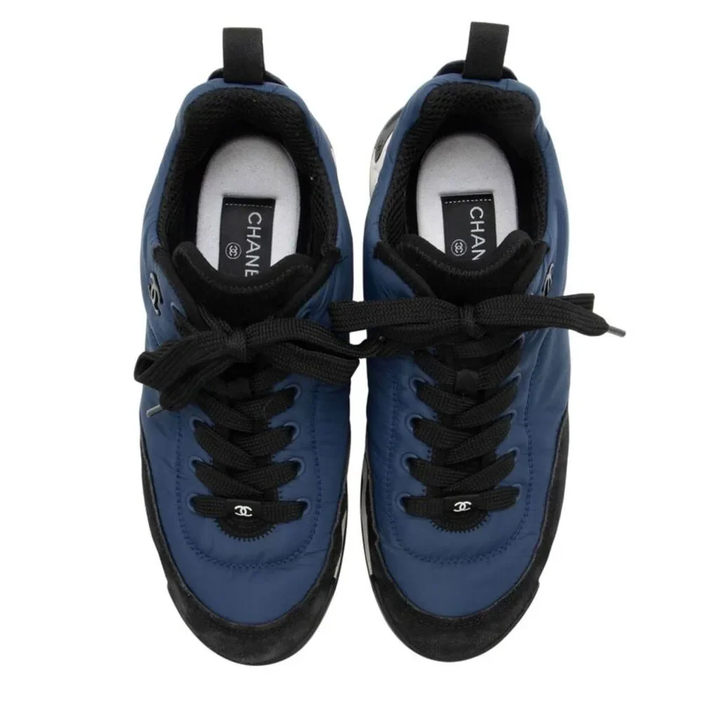 Chanel Nylon Suede CC Sneakers - Size 8.5 / 38.5